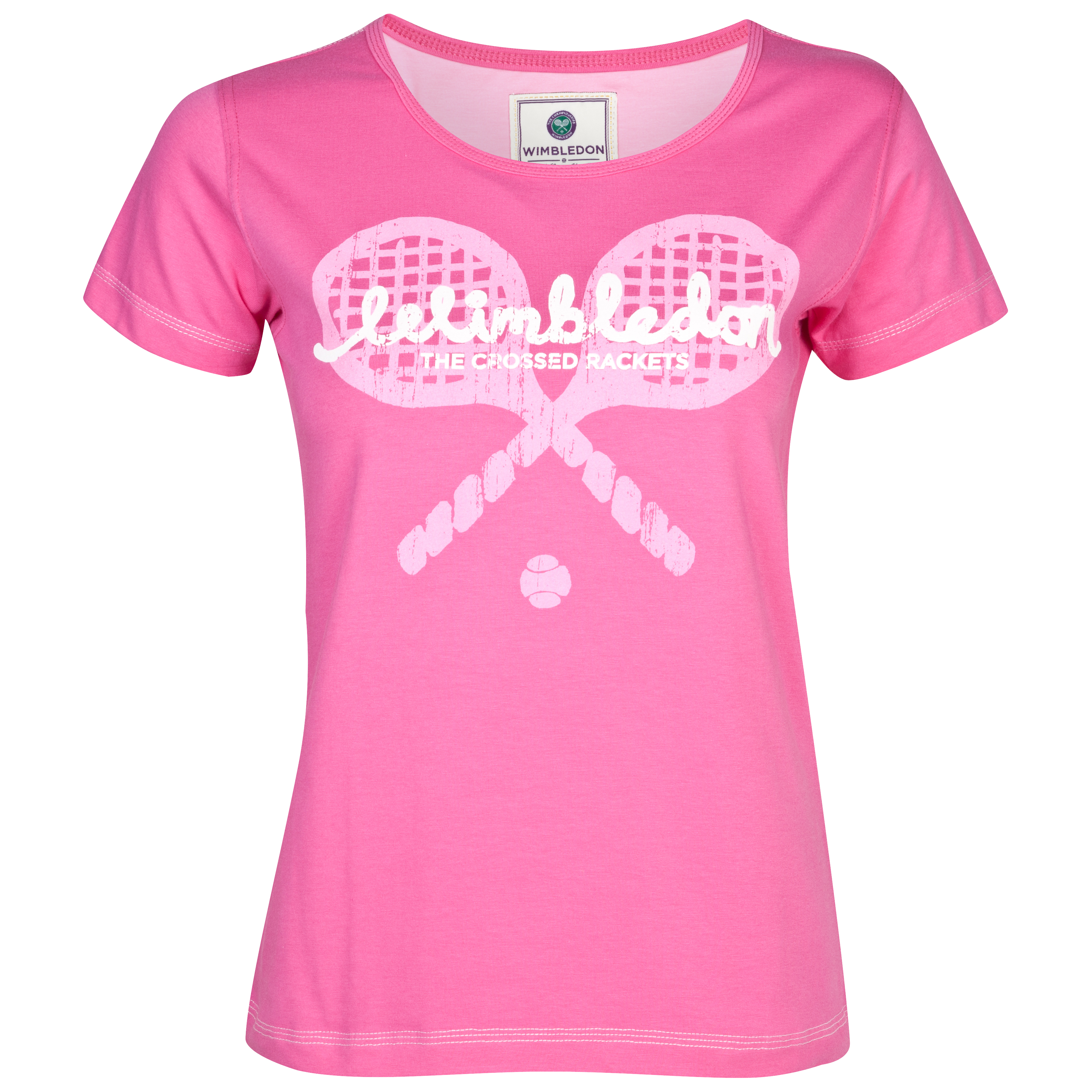 Wimbledon Large Rackets Print T-Shirt - Ladies - Bright Pink