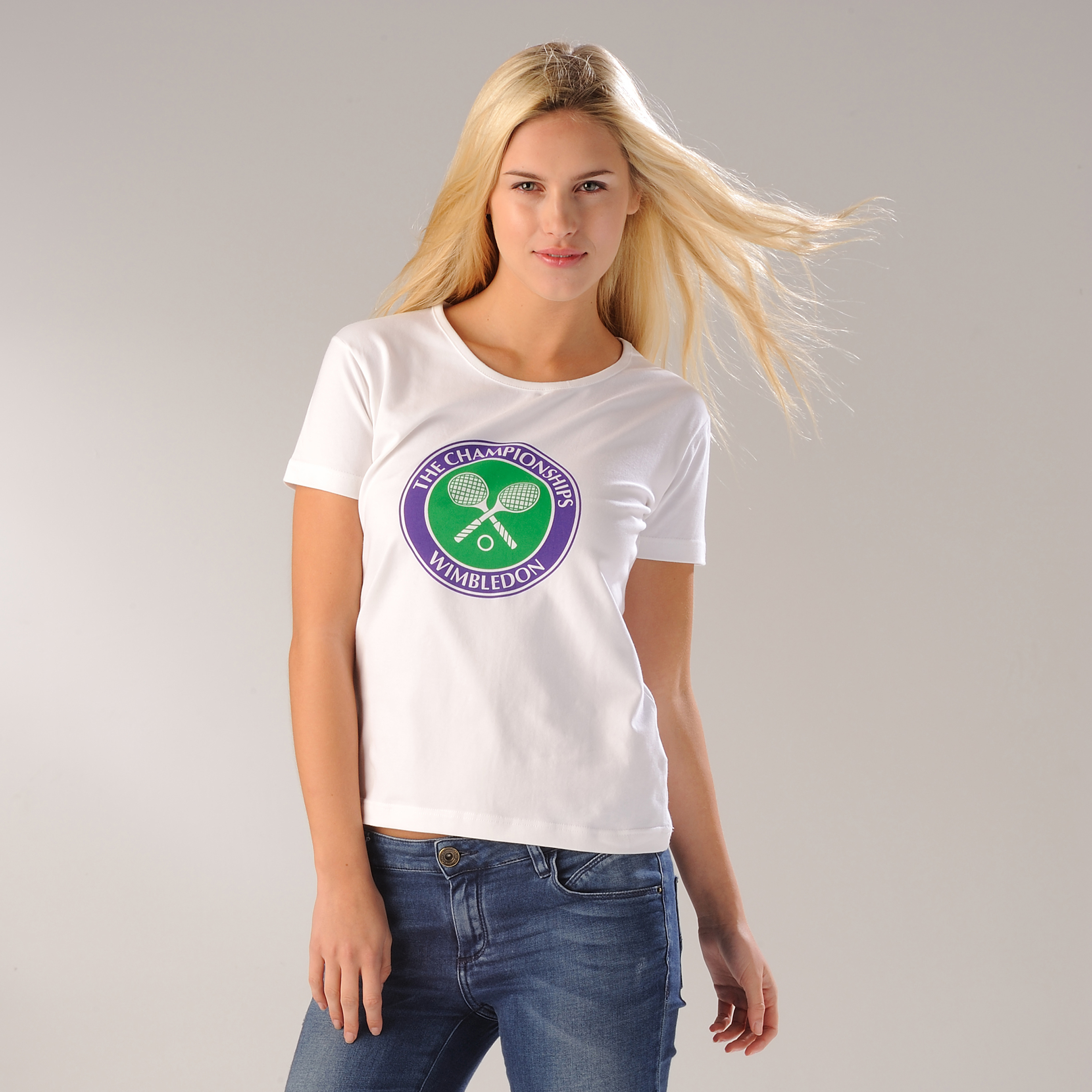 Wimbledon Crossed Rackets Print T-Shirt - White - Womens